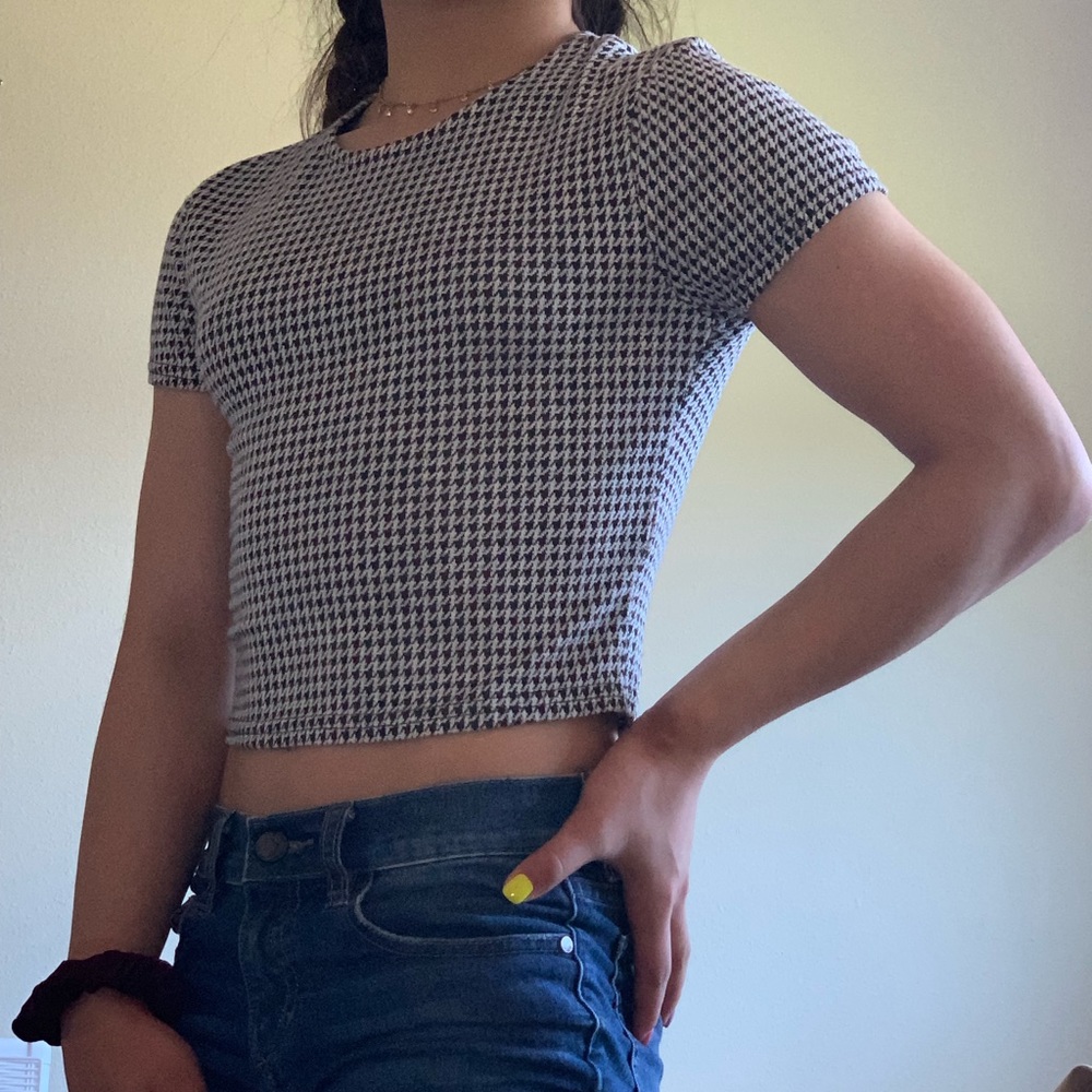 black and white checkered cropped top
